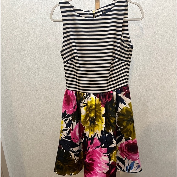 Just Taylor black & white striped pink & yellow floral dress size 6 - Picture 1 of 10